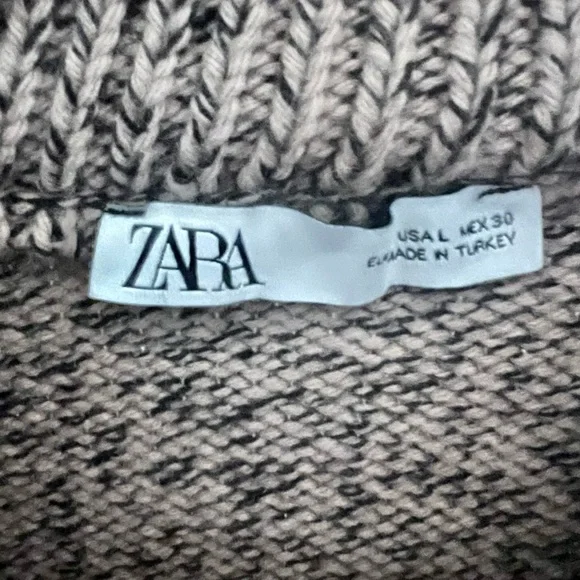 Zara Black & Tan Crew Neck Button Sweater Size L - Picture 5 of 9